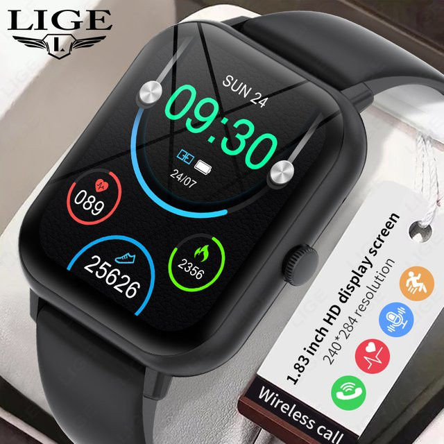 LIGE Smartwatch, GPS, Bluetooth, Schwarz, Silikon, Unisex - Bild 1