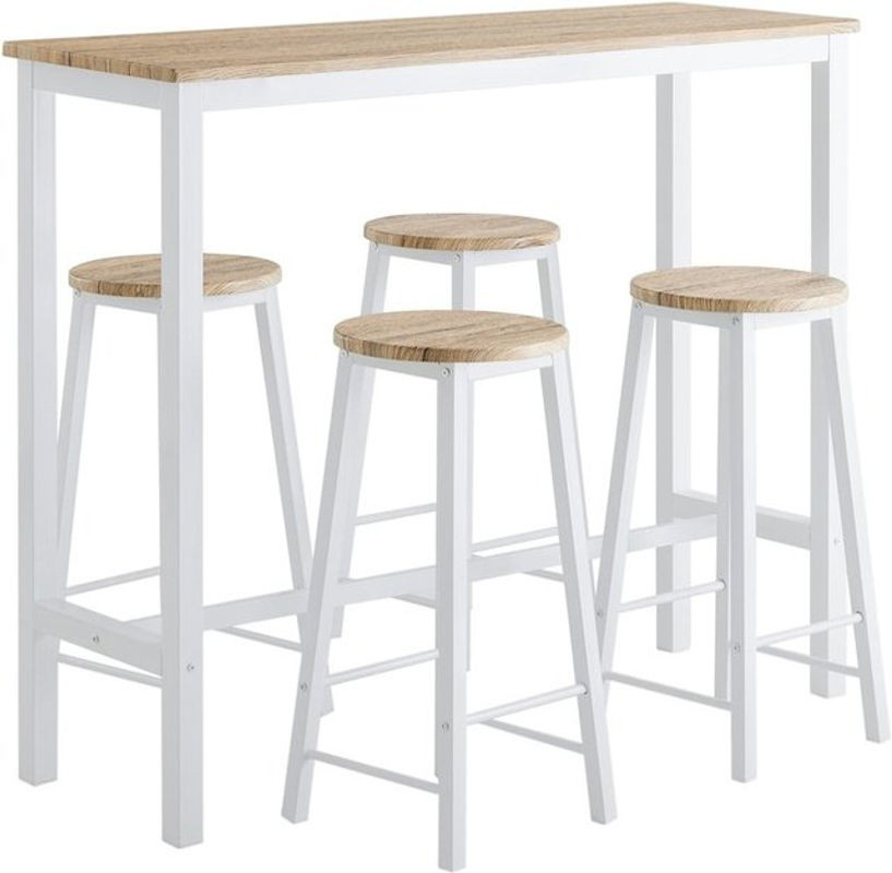 SoBuy Bartisch-Set mit 4 Hockern, 5-teilig, Weiß, Industrial Design, B/T/H: 120 x 40 x 100 cm - Bild 1