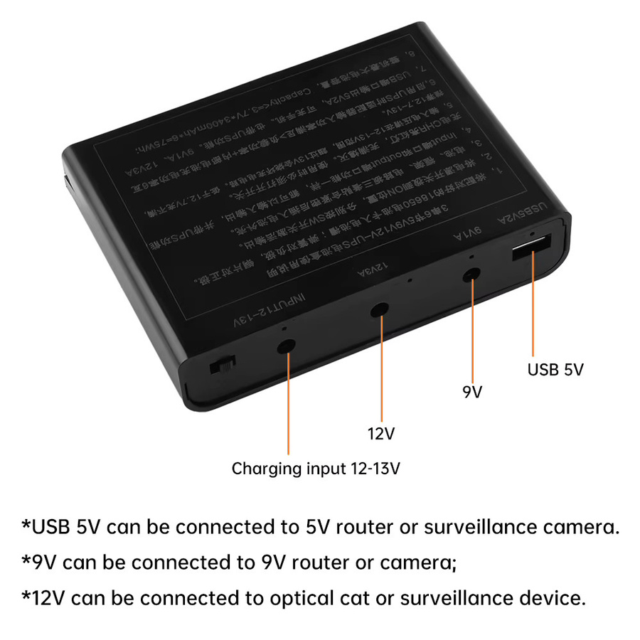 DIY-Kit DC-USV Power-Box mit 6 Stück 18650 Lithium-Batterien, schweißfreie Konstruktion für optische Katzen-Router, 60 W, Schwarz - Bild 4
