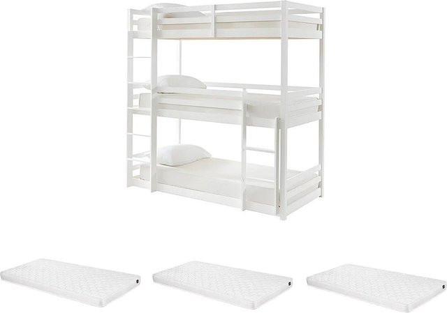 Vente-unique Etagenbett Vagar aus Massivholz in Weiß, B/T/H: 90 x 200 x 208 cm - Bild 1