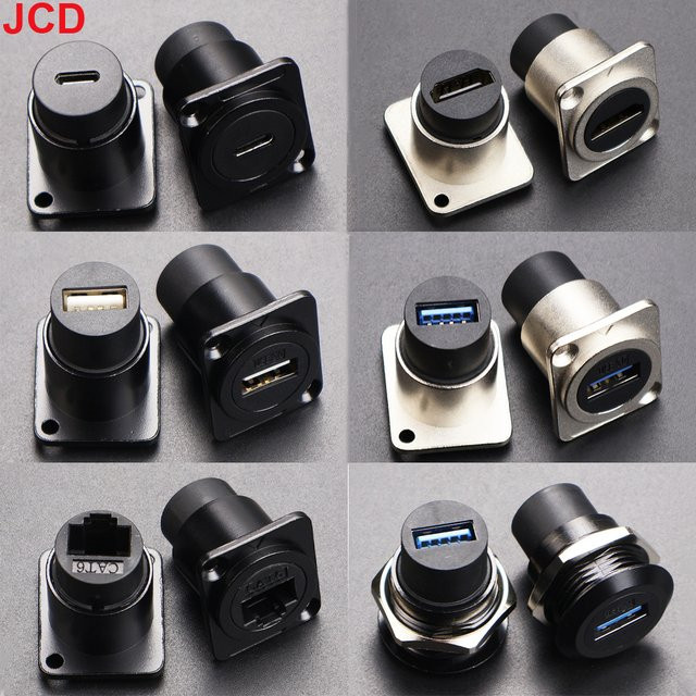 JCD Metall D-Typ Modul für Netzwerk-Panel-Montage mit RJ45 CAT6, USB 2.0, USB 3.0, Typ C und HDMI in Schwarz - Bild 1