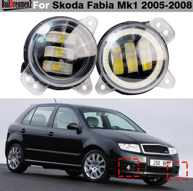 Buildreamen2 Canbus LED Nebellicht und Tagfahrlicht mit Angel Eye Set für Skoda Fabia Mk1 (2005-2008), 2 Stück (Links und Rechts), Typ 9006 - Bild 1