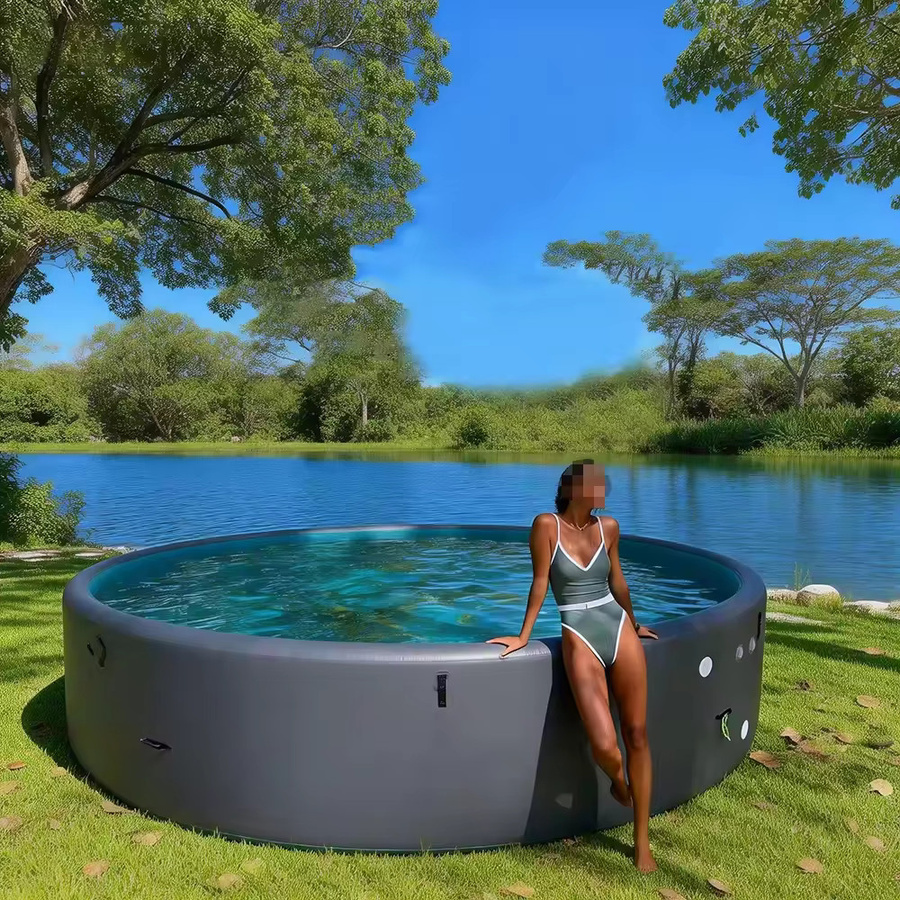 Ejia Aufblasbarer runder Swimmingpool für Kinder und Erwachsene, Blau, B: 370 cm, H: 130 cm - Bild 1