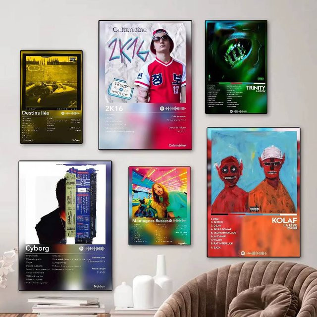 Modernes Whitepaper-Poster mit französischem Rap-Pop-Musikalbum-Design in Weiß als abstrakte Wandkunst für dein Arbeitszimmer - Bild 1