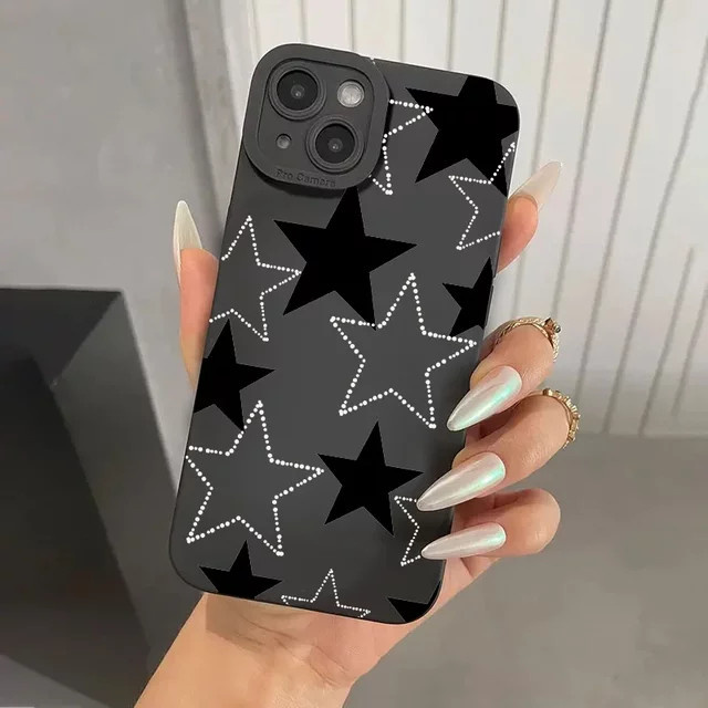 Stoßfeste Handyhülle mit schwarz-weißem Sternenmuster für Apple iPhone Modelle, weiche Schutzhülle in Schwarz und Weiß - Bild 1