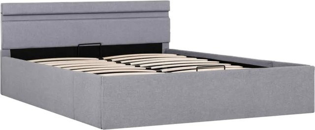vidaXL Stauraumbett mit Hydraulik, LED-Beleuchtung und USB-Anschluss, Hellgrau Stoff, B/T/H: 120 x 200 cm - Bild 1