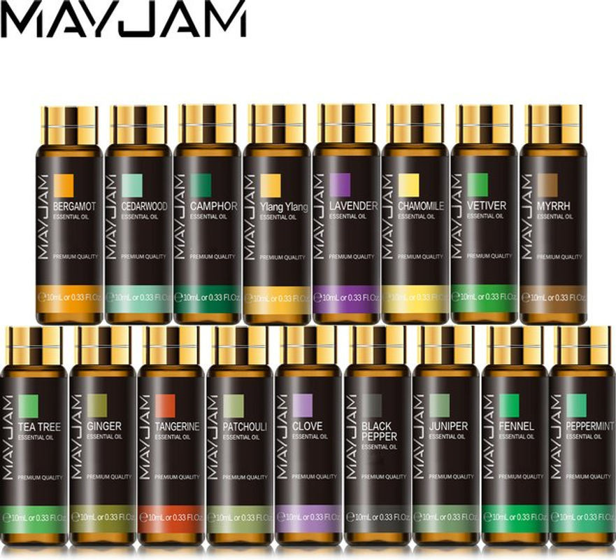 MAYJAM Ätherisches Öl Set mit Lavendel, Eukalyptus, Vanille, Sandelholz, Jasmin, Bergamotte, Zitronengras, Zimt und Grapefruit, 10 ml Glasflasche - Bild 1
