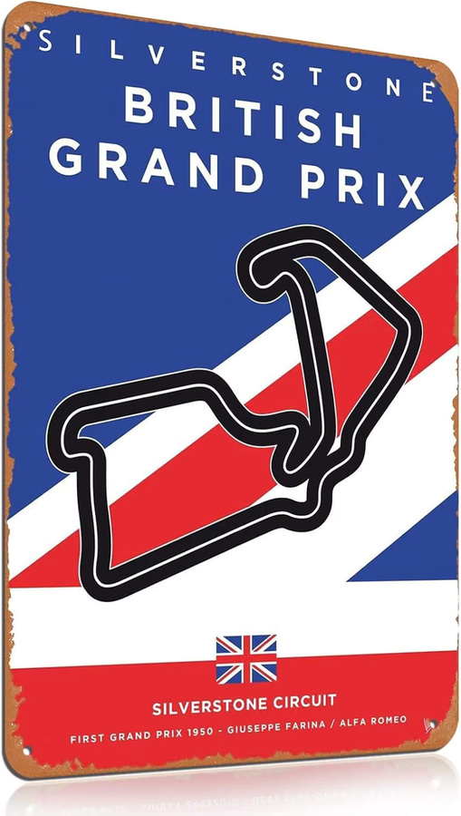 Minimalistisches Poster Silverstone Rennstrecke 1950 Britischer Grand Prix Giuseppe Farina Alfa Romeo, Mehrfarbig - Bild 3
