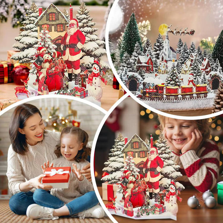 3D-Weihnachts-Pop-up-Grußkarte mit Elch-Design und Waldmotiv in Rot und Mehrfarbig aus Papier - Bild 3