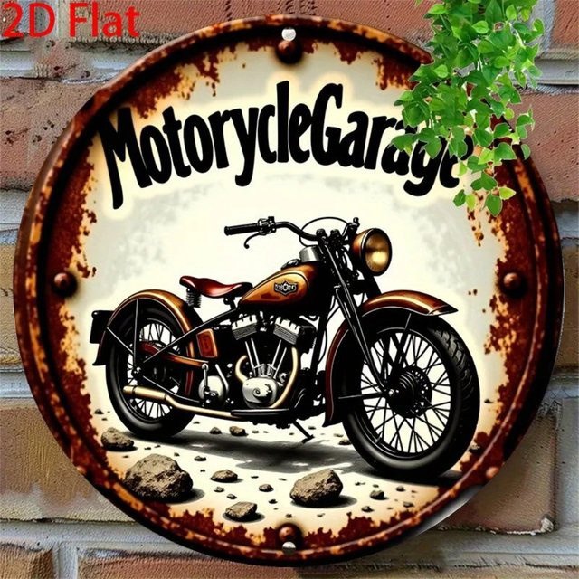 CIFbuy Vintage Motorrad Metallschild aus Aluminium, runde Wandkunst in Multicolour für deine Garagendekoration - Bild 1