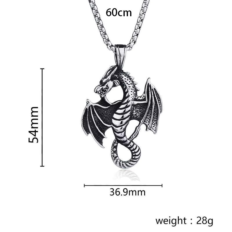 SMALING Anhänger Halskette, Böser Drache, Edelstahl, Silber, Unisex - Bild 3