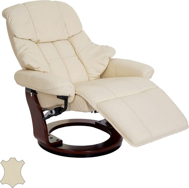 MCA Relaxsessel Windsor 2 aus Echtleder in Creme mit Walnuss-Optik - Bild 1