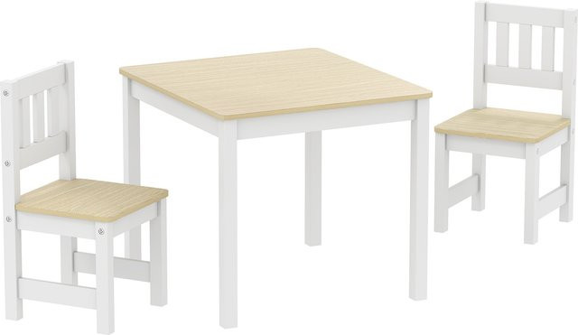 AIYAPLAY Kindertisch-Set aus Kiefernholz mit 2 Stühlen in Naturholz für Kinder von 3 bis 8 Jahren - Bild 1