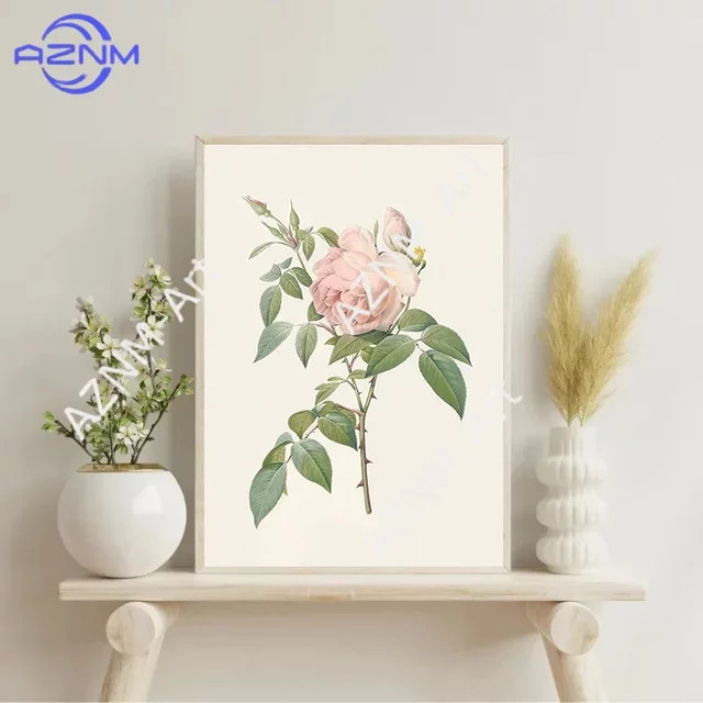 KAYOU Vintage Wandkunst Leinwanddruck mit rosa Rosen und lila Zweigen in botanischem Design - Bild 1
