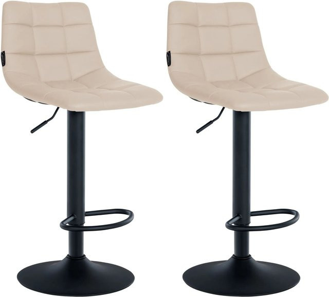 DELUKE Barhocker DUBAI 2er Set, Barstühle aus Kunstleder in Creme und Schwarz mit Lehne und 360 Grad Drehsitz, B/T/H: 43,0 x 46,5 x 108,5 cm - Bild 1