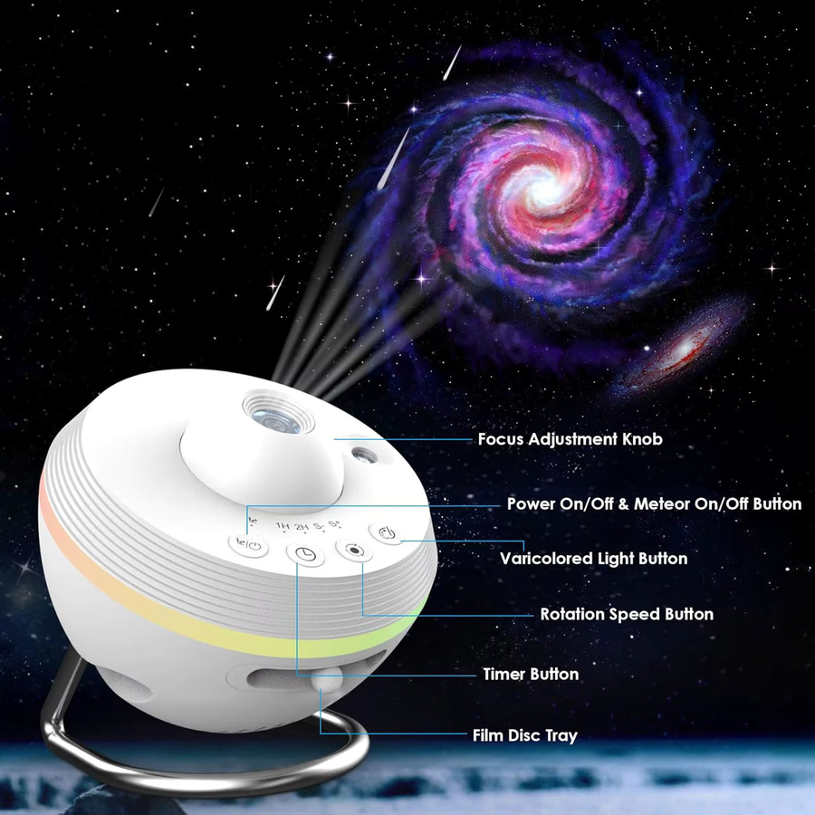 Visason Planetarium-Galaxie-Projektor 13-in-1 Sternlichtprojektor mit dynamischen Meteoren und 360 Grad rotierendem Nebel in Weiß - Bild 4