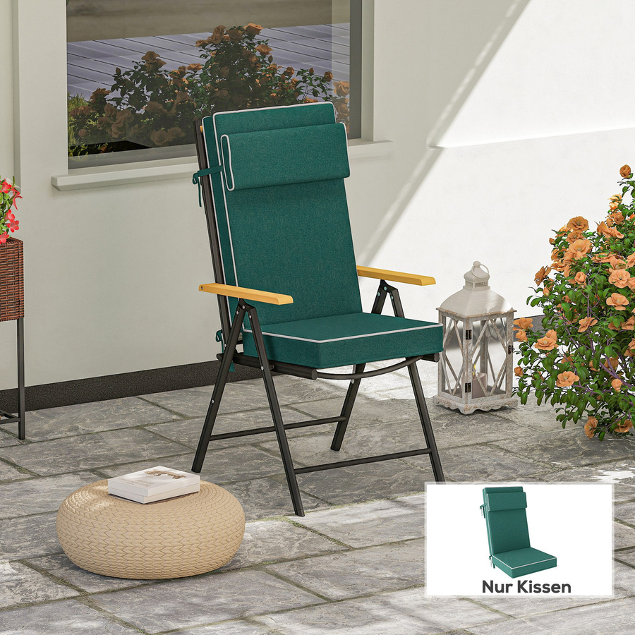 Outsunny Sitzkissen Grün aus Polyester mit Kopfstütze und Bändern, wasserabweisend und UV-beständig, B/T/H: 120 x 47 x 9,5 cm - Bild 2
