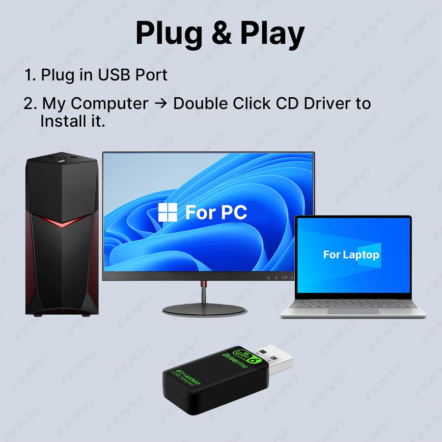 Fenvi 2-in-1 WiFi 6 AX900 USB-Adapter mit Bluetooth 5.4, Dual-Band 2,4 GHz & 5 GHz Netzwerk-Empfänger für PC und Laptop, Schwarz - Bild 4