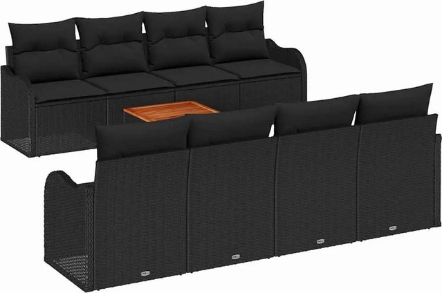 vidaXL Garten-Sofa-Set 9-teilig aus Polyrattan in Schwarz mit Akazienholz und Stauraumfunktion - Bild 1