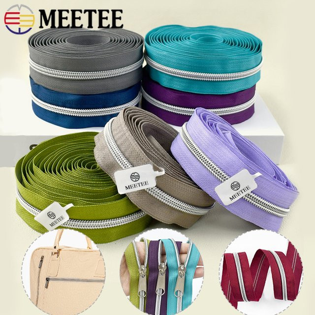 Meetee Nylon-Reißverschlussband Nr. 5 aus Kunststoff für Jacken und Mäntel, DIY-Reparaturset in Weiss, Silber und Multicolour - Bild 1