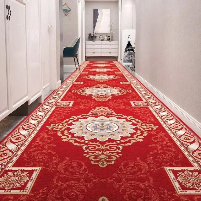 Rutschfester Flurteppich Super Six mit Blumenmuster in Rot, B/T: 300 x 60 cm - Bild 1