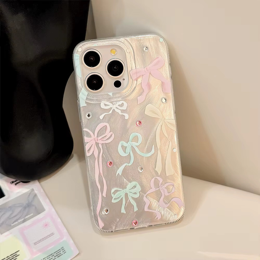 MUQGEW Handyhülle mit koreanischem Schleifen-Design und Diamant-Aufklebern für iPhone 11 bis iPhone 17 Pro Max, stoßfest, Mehrfarbig - Bild 4