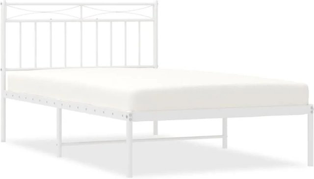 vidaXL Bettgestell aus Metall mit Kopfteil in Weiß, klassisch pulverbeschichtet, B/T/H: 107 x 203 cm - Bild 1