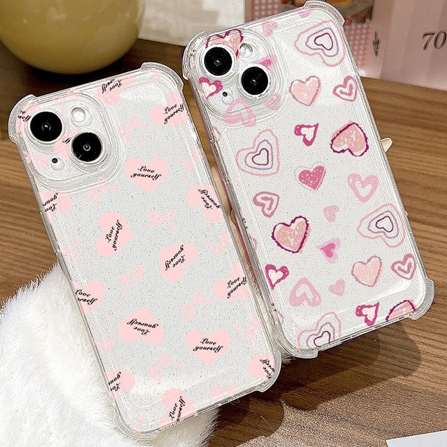 Transparente Silikon Handyhülle mit rosa Herzmuster und Glitzer-Effekt für Apple iPhone 17 bis 11 Pro Max, stoßfest und weiche Rückseite - Bild 1