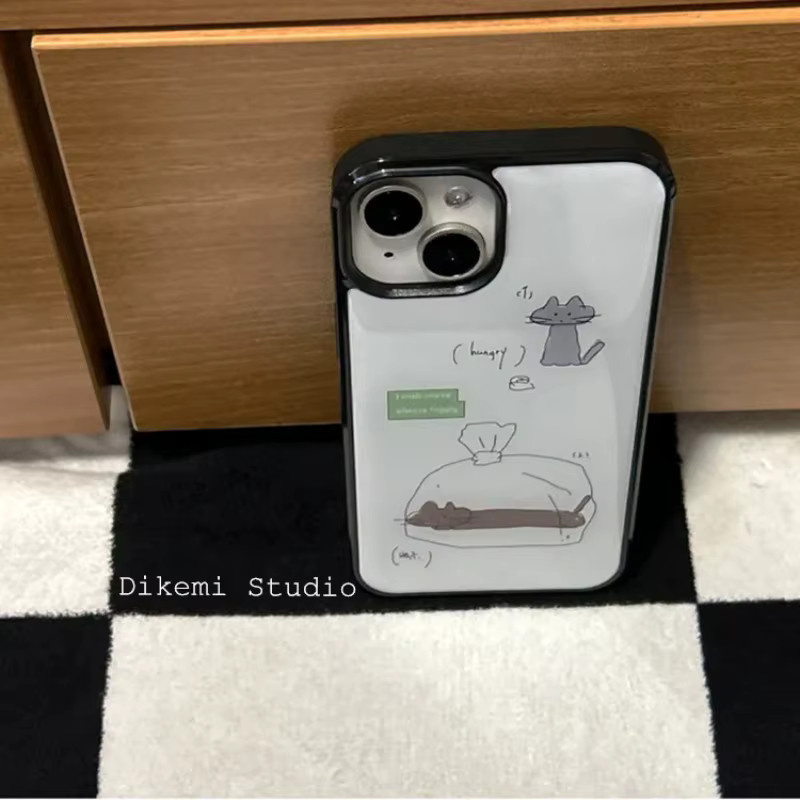 Stoßfeste Handyhülle von DecoPhone mit Katzen-Illustrationen für iPhone 17, 16, 15 und 14 Pro Max in Grau, Braun und Schwarz - Bild 3