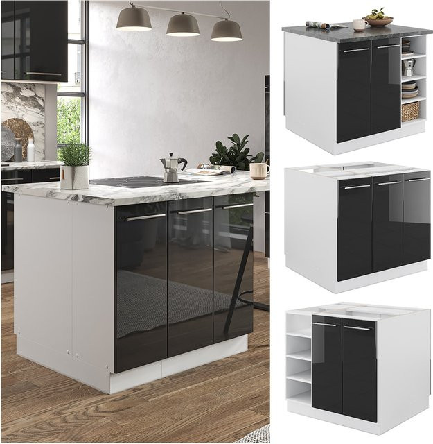 Vicco Kücheninsel Fame-Line Küchenblock in Weiß und Anthrazit mit Hochglanz-Finish und Softclose-Scharnieren, Breite: 90 cm - Bild 1