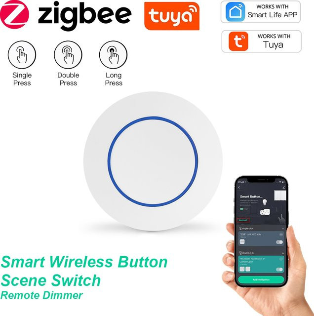 Tuya ZigBee Smart Scene Switch Controller Weiß – Batteriebetriebener Wireless Push Button für Home Assistant Automatisierungen - Bild 1