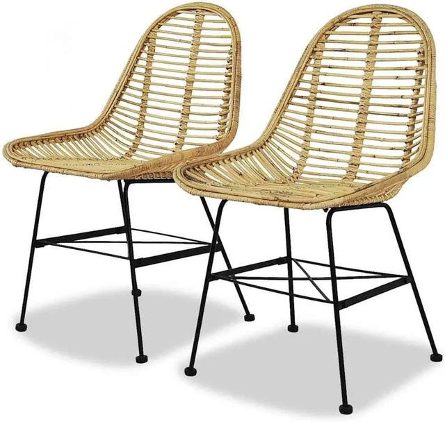 vidaXL Esszimmerstühle 2er Set aus Rattan und Metall in Natur Braun und Beige - Bild 1