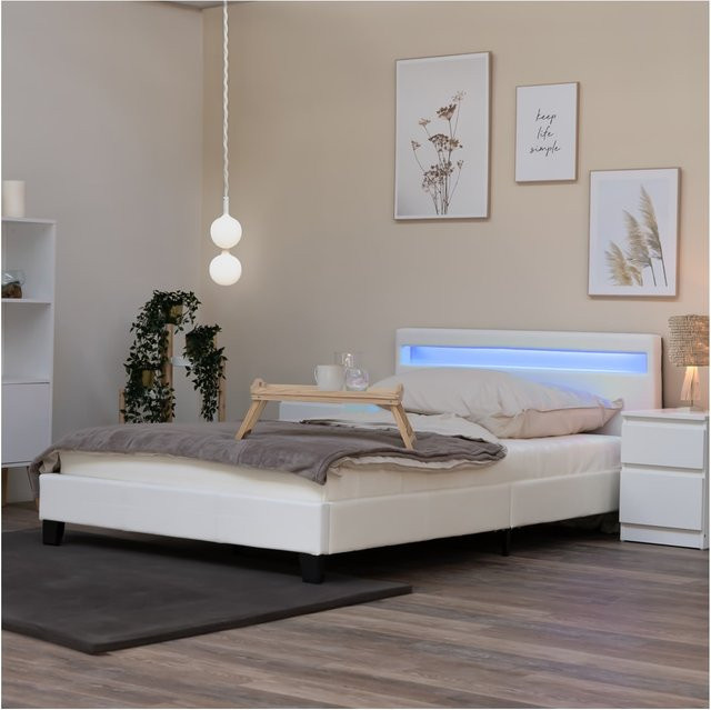 HOME DELUXE LED Bett ASTRO modern gepolstert Weiß B/T/H: 140 x 200 x 229 cm - Bild 1