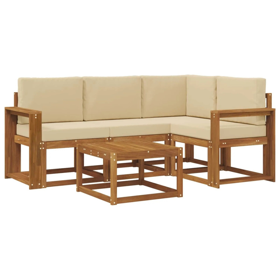 vidaXL Outdoor-Sofagarnitur in L-Form aus Akazienholz mit 5 Polsterkissen in Natur und Beige - Bild 2