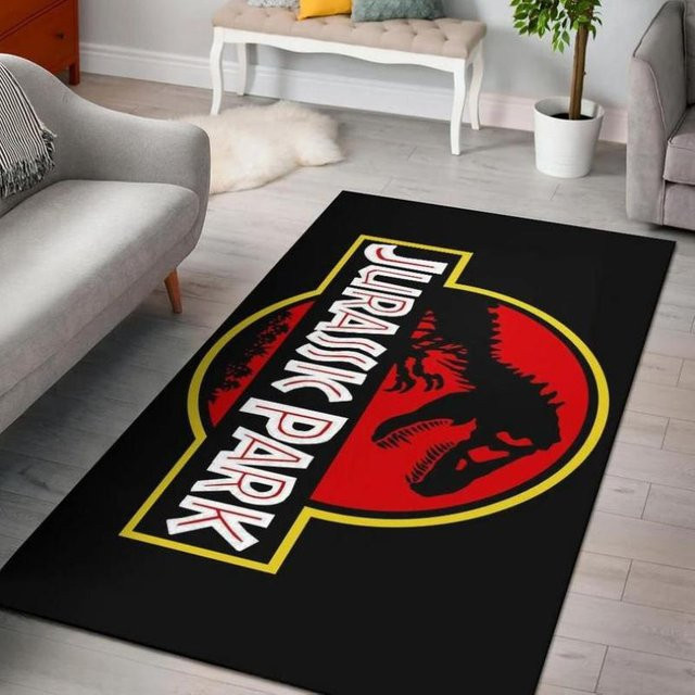 Karpetti Jurassic Park Teppich mit Dinosaurier-Motiv, Waschbar, Schwarz, B: 140 cm, L: 200 cm - Bild 1