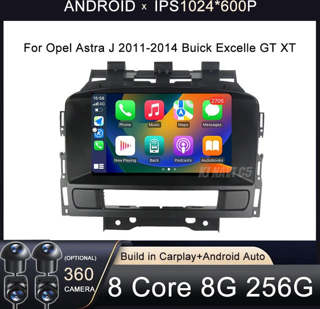 KJ-NAVI Multimedia Player mit Android Auto und Carplay für Opel Astra J 2011-2014 und Buick Excelle GT XT, Schwarz - Bild 1