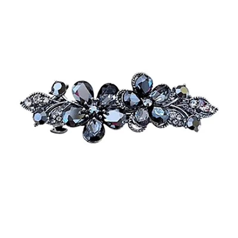 HIYAYZ Haarspange Blume mit Strass Kristall, Schwarz, Damen - Bild 2
