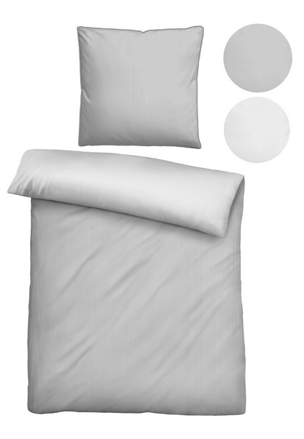 BIBERNA Mako-Satin Bettwäsche mit Streifen in Grau, Set bestehend aus Bettbezug und Kissenbezug, B/H: 135 x 200 cm, B/H: 80 x 80 cm - Bild 1