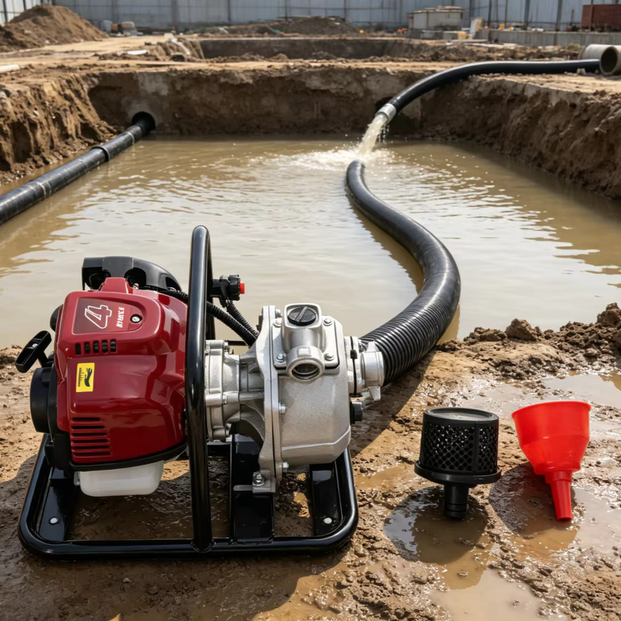 Benzin-Wasserpumpe 4-Takt in Rot aus Kohlenstoffstahl und Aluminiumlegierung mit 1,2 kW, 38 cm³ Hubraum und 35,66 Gal/min Durchflussrate - Bild 7