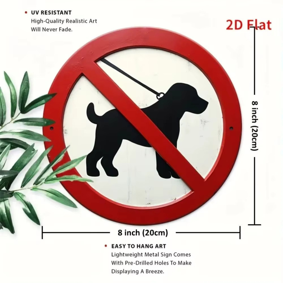 CIFBUY Rundes Metall-Warnschild Hunde verboten in Rot mit Hundemotiv für Wand und Garten, Durchmesser: 20 cm - Bild 5