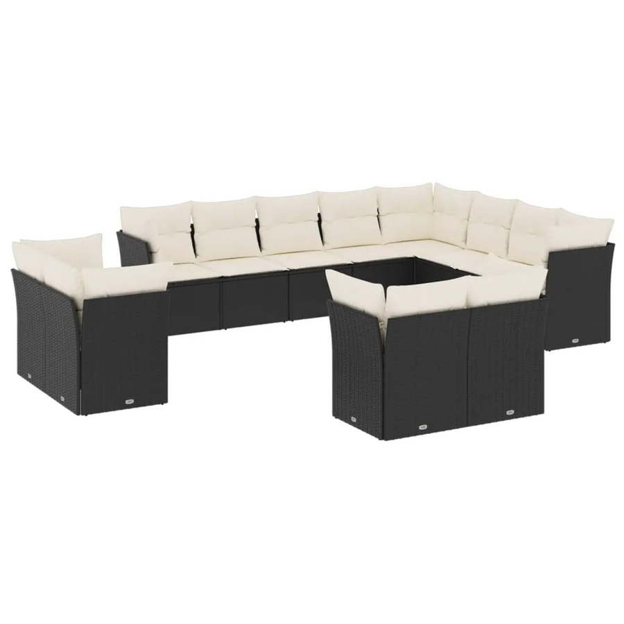 vidaXL 12-tlg. Garten-Sofagarnitur in U-Form aus Polyrattan mit Kissen und Stauraum, Schwarz - Bild 2