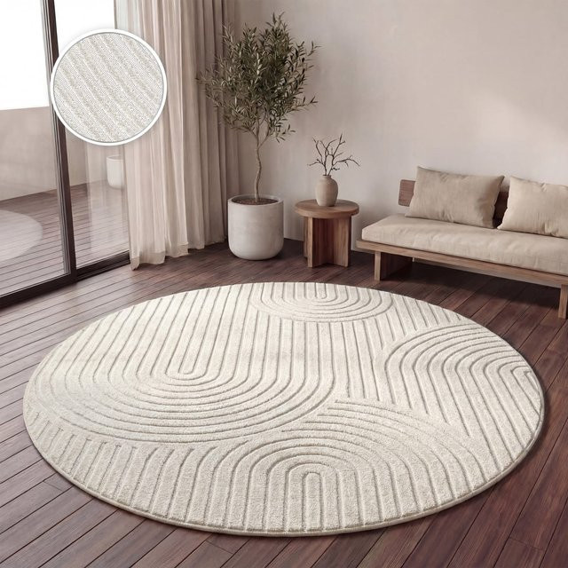 In- & Outdoor-Teppich Cotara in Creme mit geometrischem Muster, rund, Durchmesser: 200 cm - Bild 1