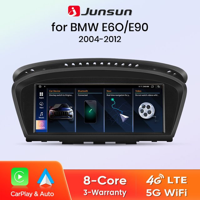 Junsun 4G Wireless Apple CarPlay und Android Auto Autoradio für BMW 3er E60 E61 E63 E64 und 5er E90 E91 E92 E93 (2004-2012) mit CCC, Schwarz - Bild 1