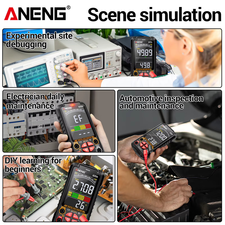 ANENG 625A Digital-Multimeter in Schwarz mit True RMS, 6000 Zählungen, 1000V AC/DC, 10A, NCV, Temperaturmessung und VA-Display, wiederaufladbar und mit automatischer Bereichswahl - Bild 2