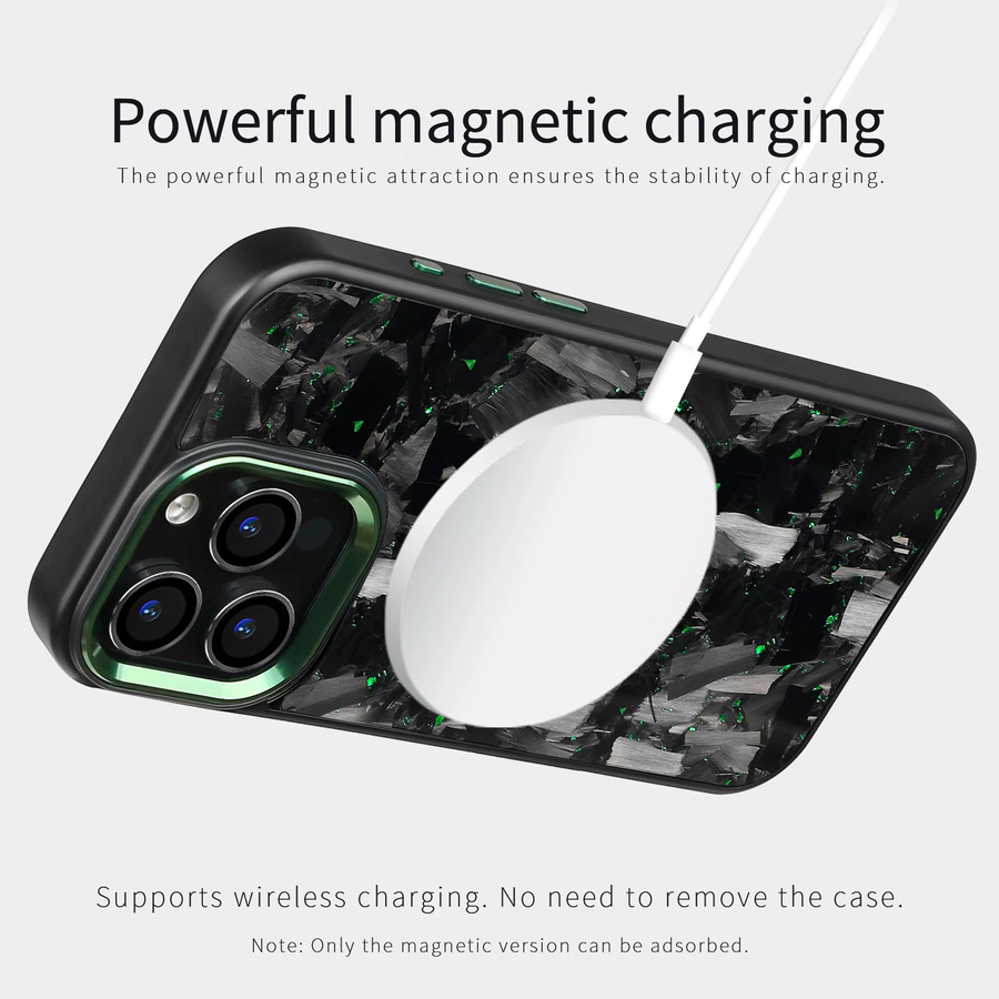 Magnetische Kohlefaser-Hülle mit Metalllinse und Knöpfen für iPhone 11 bis iPhone 17 Pro Max inklusive MagSafe in Schwarz und Lila - Bild 2