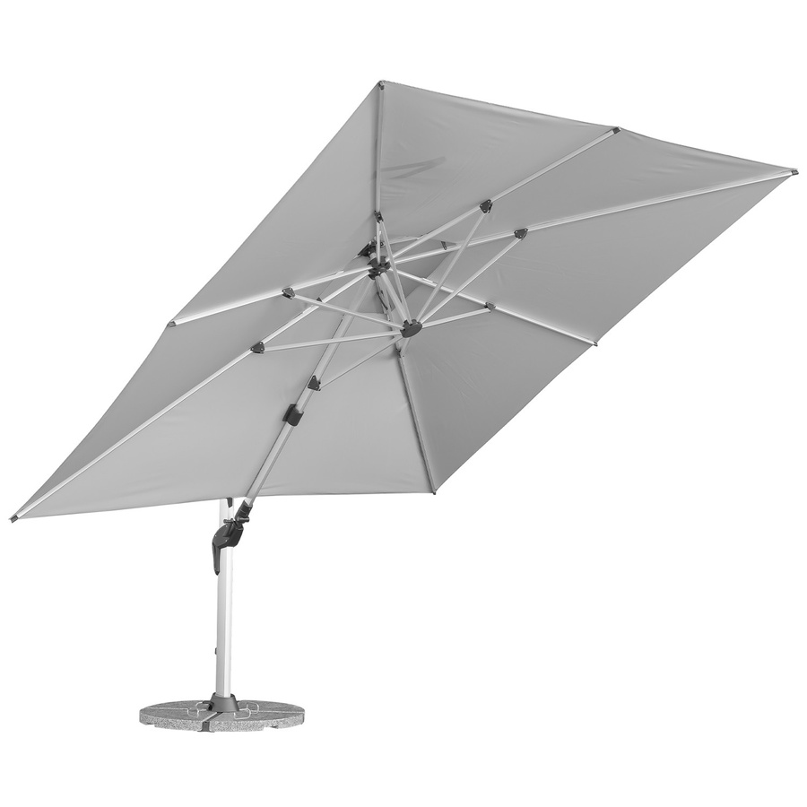 Anndora Alu Ampelschirm quadratisch Silber Grau mit Granitständer und 4 Granitplatten, B/T: 3,5 x 3,5 m, schwenkbar und neigbar - Bild 1