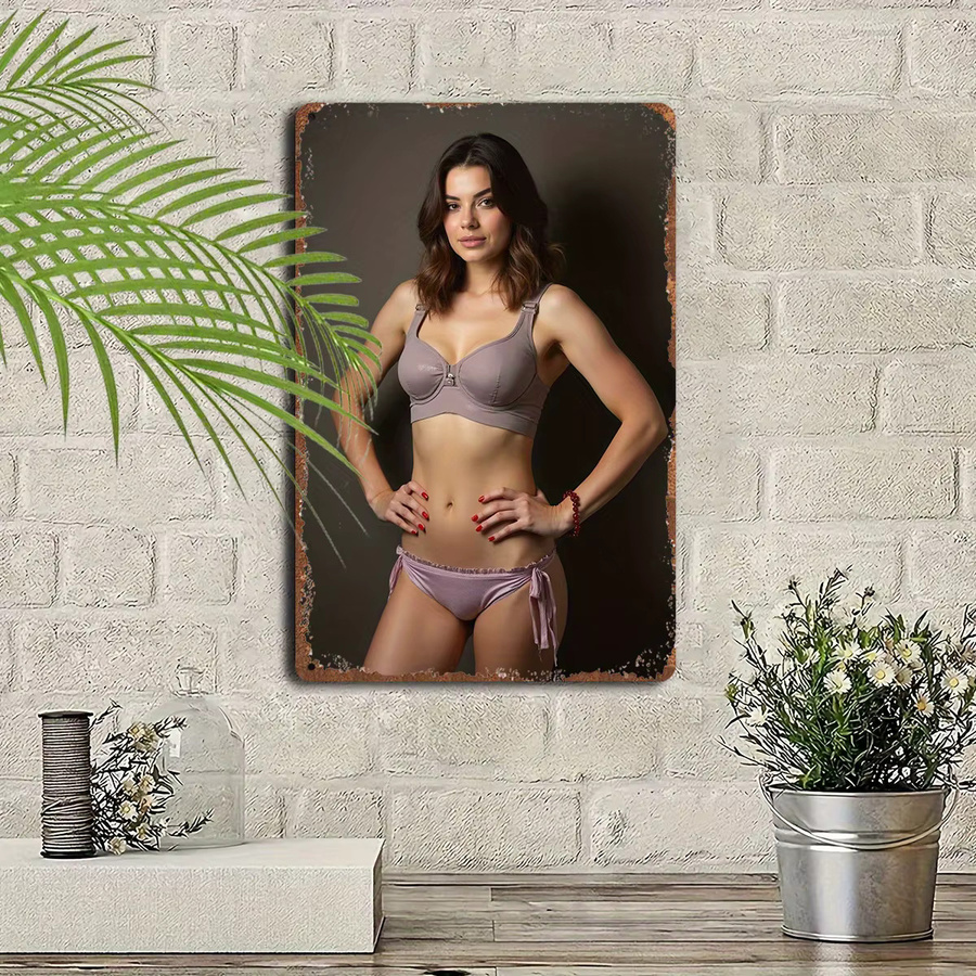 HELLOYOUNG Vintage Blechschild Retro Pin-Up Metall Wandkunst, elegante Dame im Bikini, Mehrfarbig, Breite: 20,32 cm, Höhe: 20,32 cm - Bild 3