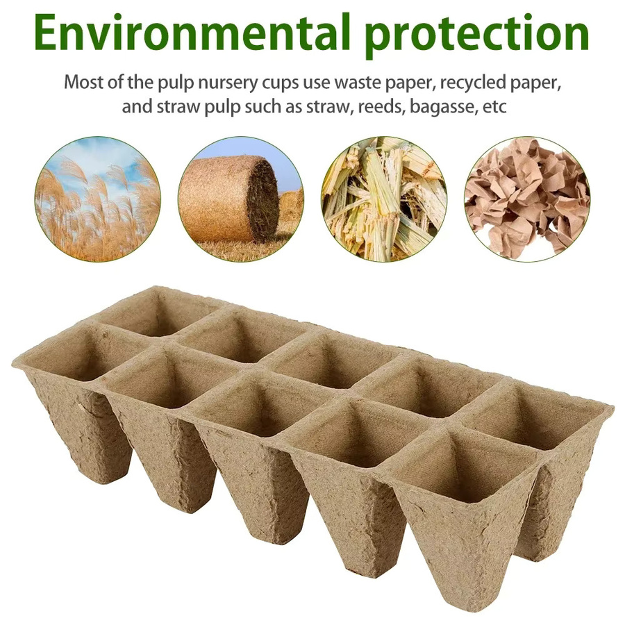 20 Stück biologisch abbaubare Sämling Start Tabletts mit 10 Löchern in Braun für die Bio-Keimung von Indoor-Pflanzen - Bild 2