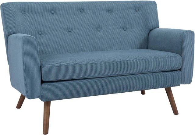 DELUKE Sofa ARNE 2-Sitzer aus Cord in Blau mit Holzgestell, B/T/H: 120 x 74 x 81 cm - Bild 1