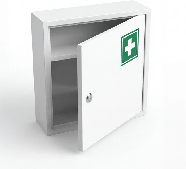 BigDean Medizinschrank aus Stahl abschließbar mit Regalböden, Weiß/Grün, B/H/T: 36 x 31,5 x 10 cm - Bild 1